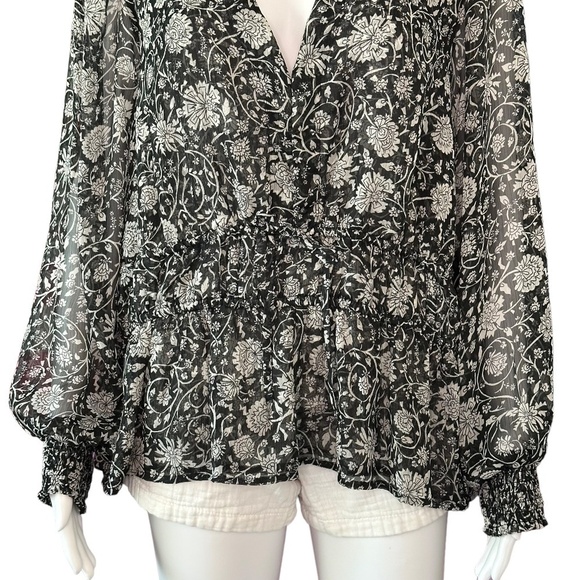 Old Navy NEW 2X Peplum Long Sleeve Floral Smocked Tie Front Puff Sleeve Blouse - Picture 9 of 16